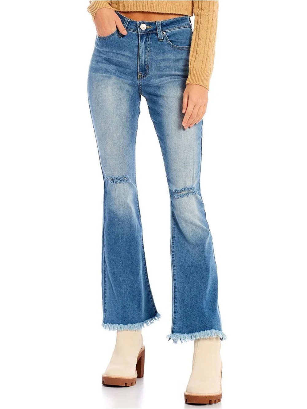 YMI Light Blue High-Rise Flare Jeans with Frayed Hem